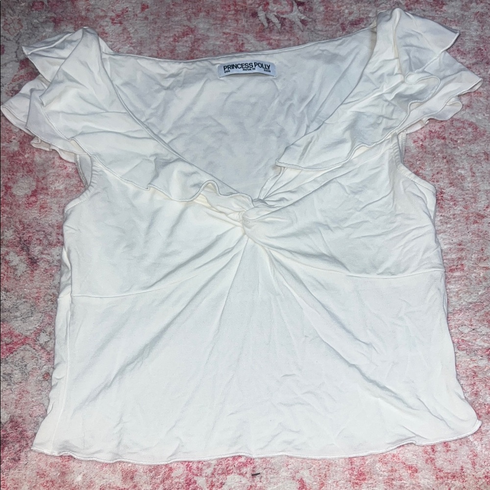 Princess Polly White Ruffle Twist-Front Top